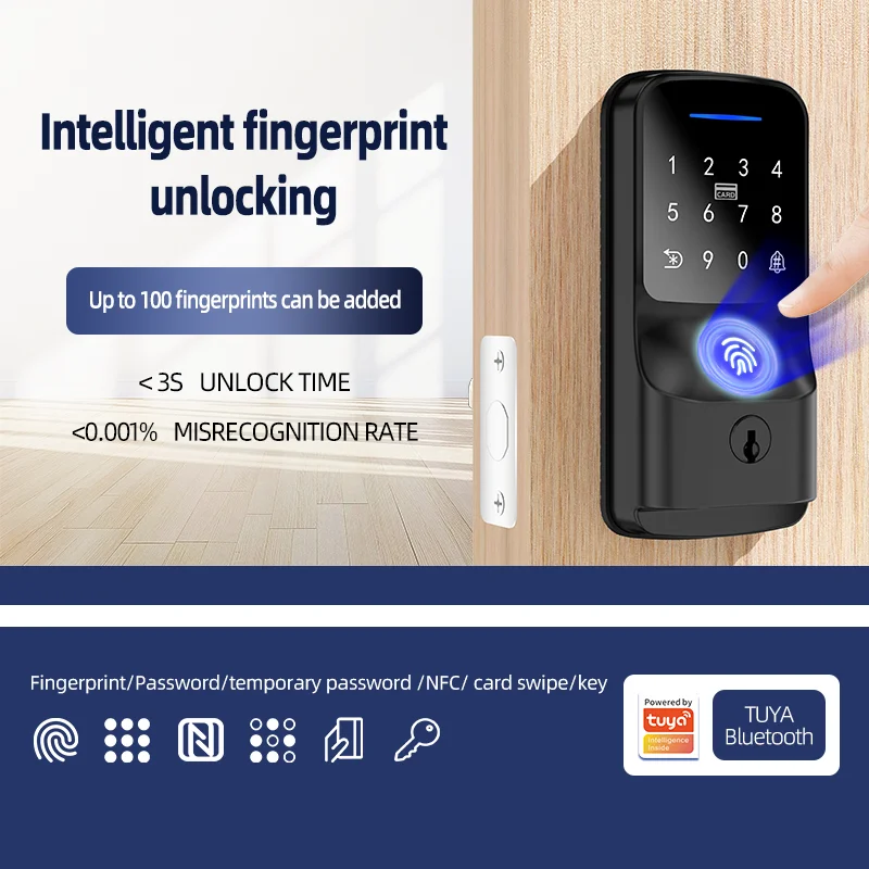 

Электронный умный дверной замок Tuya APP с IC-картой/биометрическим отпечатком пальца/паролем/ключом для разблокировки, защита от взлома без ключа