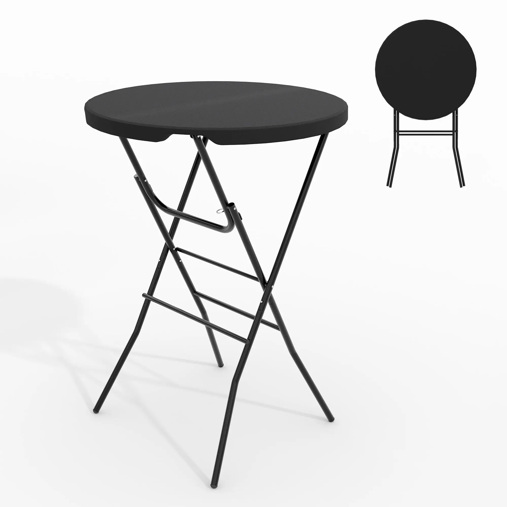 HDPE Round Folding Cocktail Table 32 Inch High Top Bar Table With Metal Frame And Locking Legs For Patio Backyard Indoor And Outdoor Events