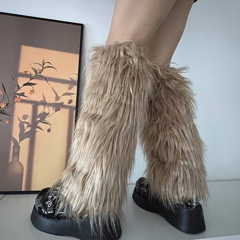 Luxury Shag Furry Faux Fur Leg Warmers Women Colorful Solid Gogo Fluffies Y2k Girls Fashion Cyber Hip Hop Legwarmers Bootcovers