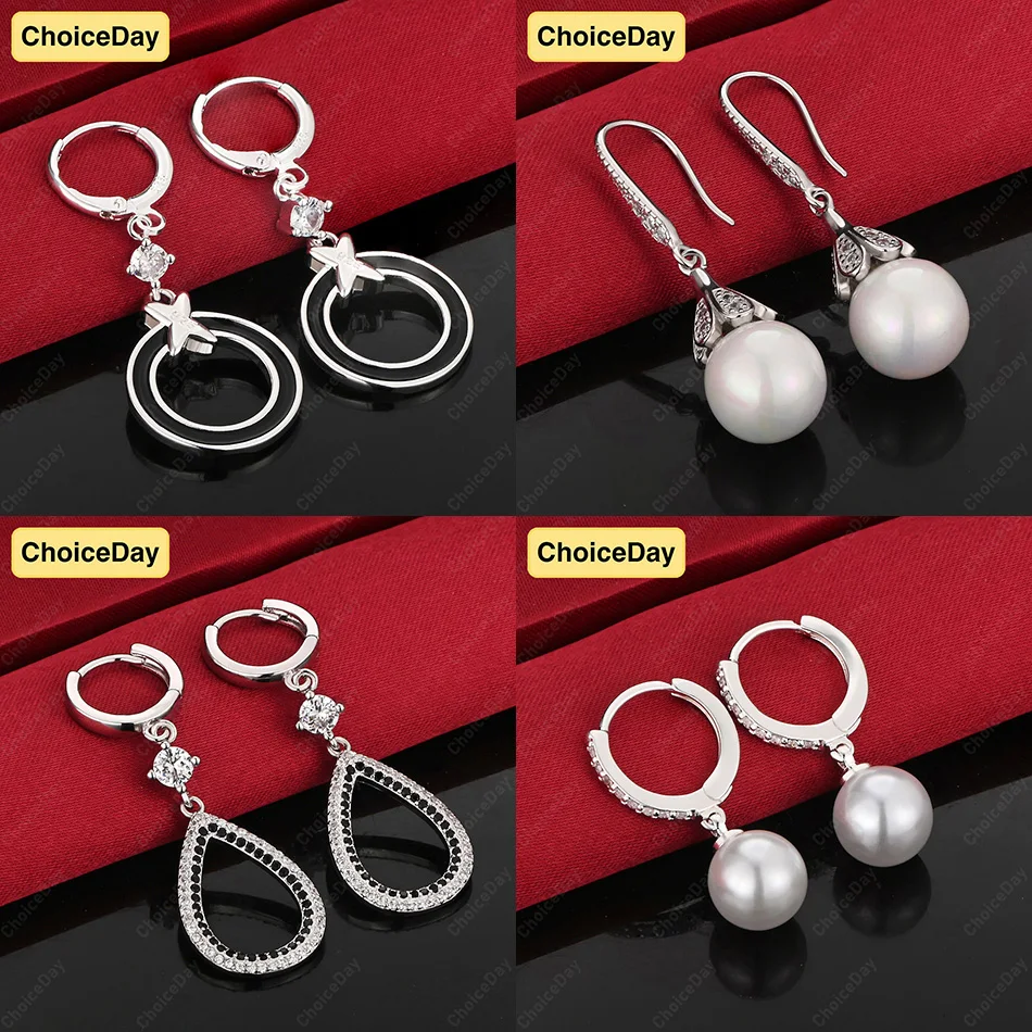 

ChoiceDay 925 Sterling Silver Delicate Round Beads Drop Earrings Women Accessories Party Gift Jewelry