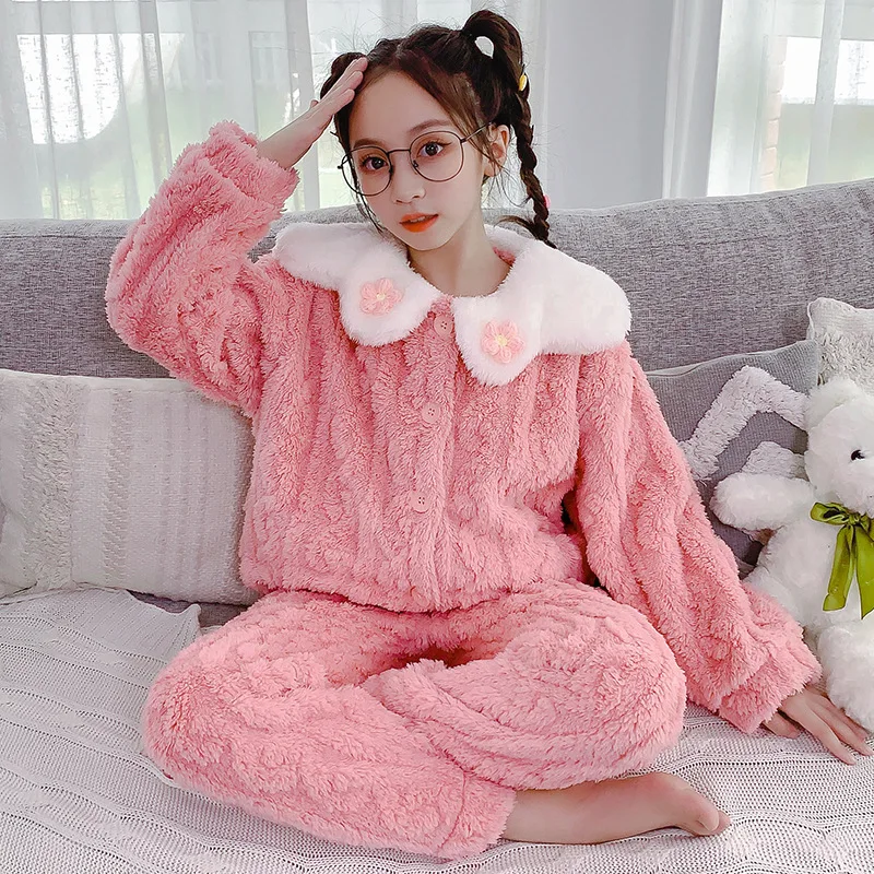 

Children Winter Flannel Pajamas Set 2022 New Thicken Warm Sleepwear for Girls Cozy Cute Princess Style Kids Pijamas 10 12 Years