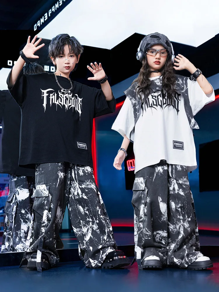 الهيب هوب الرقص ملابس الأطفال كبيرة الحجم تي شيرت شافل السراويل عرض المدرسة أداء الجاز الزي ملابس الرقص الشارع #2