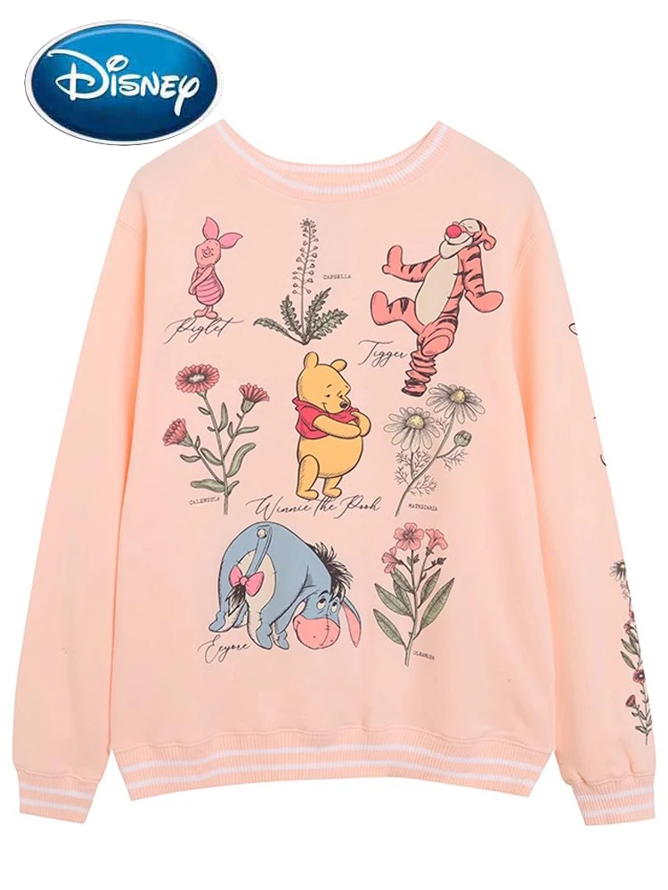 Disney Sweatshirt Winnie the Pooh Bear Eeyore Pig Tigger Cartoon Print Women O-Neck Pullover Long Sleeve Fleece Jumper Tops