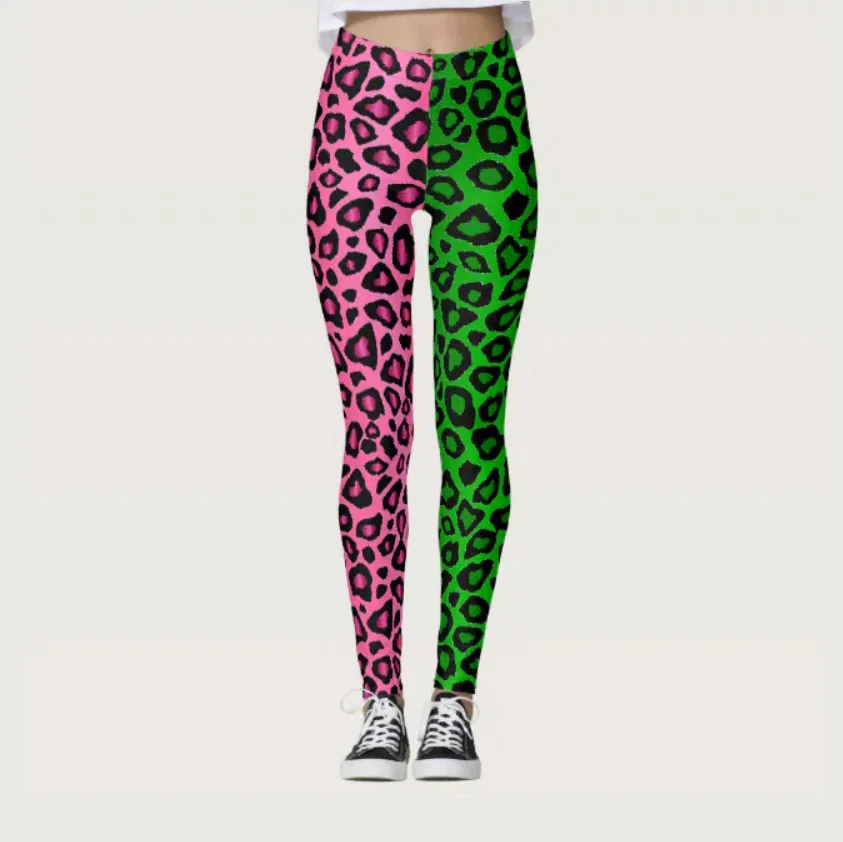 Sexy leopard print color matching print tight stretch elastic waist comfortable casual leggings for women spring/summer