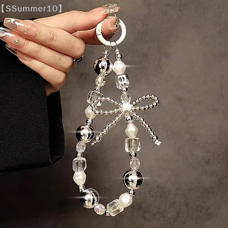 【SSummer10】Creative Bow Beaded Mobile Phone Chain - Universal Anti Loss Lanyard Fashion Short Wrist Strap【SS】
