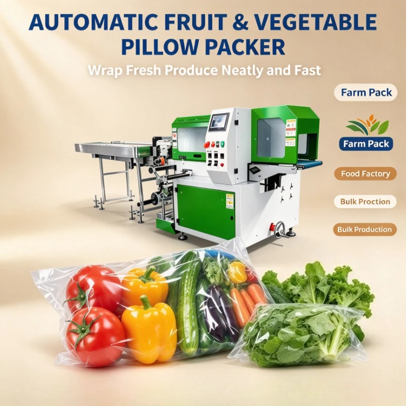 Customized Automatic Three Side Seal Solid Plastic Film Machine Bags Belt High Productivity Vegetable Pillow Packaging Machine