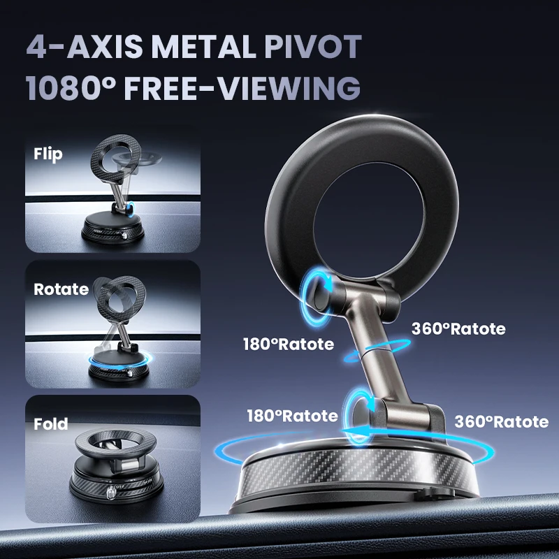 

Strong Suction Vacuum Magnetic Magsafe Phone Holder 360°adjustable Portable Folding Magnetic Car Phone Holder For Iphone Android