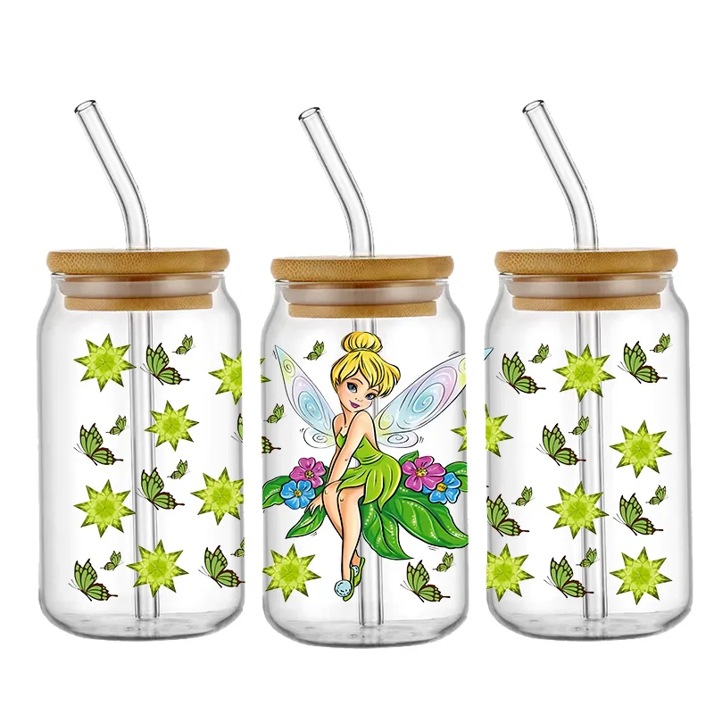 Disney Tinker Bell Princess Wrap UV DTF Sticker for 16oz 20oz 10oz Cup Wrap Decal Transfer Sticker Label DIY Logo Self adhesive