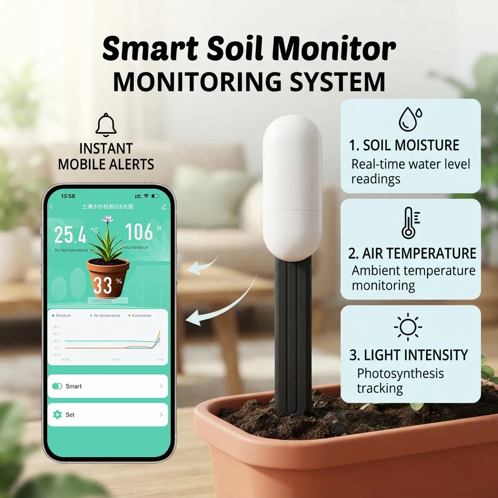 Tuya Zigbee Temperature Humidity Moisture Detector Smart Soil Tester Moisture Sensor Phone App RealTime Monitor for Home Garden view 5
