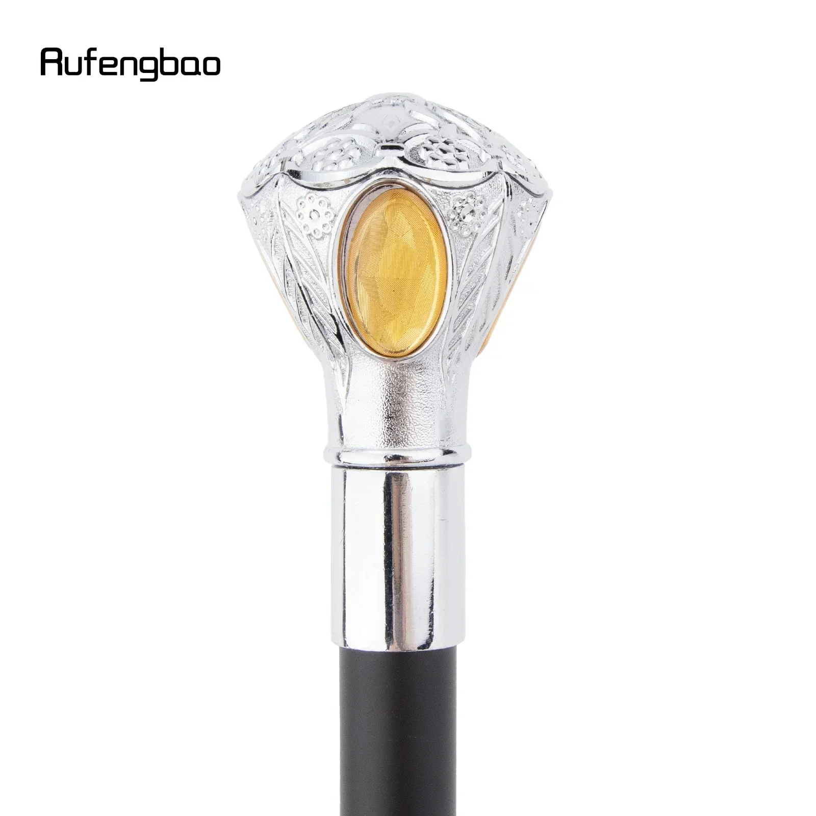 ไม้เท้าแฟชั่นสีขาวหรูหราประดับดอกไม้และเพชรสีเหลือง สำหรับงานปาร์ตี้ ไม้เท้าเดินแบบหรูหรา สไตล์ครอสเซียร์ สตีมพังก์ และใช้ในชีวิตประจำวัน ความยาว 93 ซม.