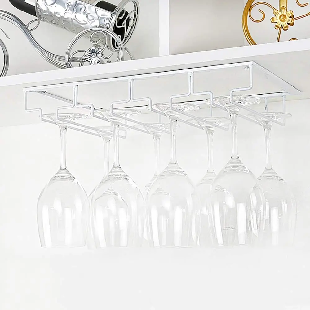 1Pc Retro Wine Glass Rack Under Cabinet Stemware Holder Organizer Storage Hanger Black White Gold  3 4 5 Rows