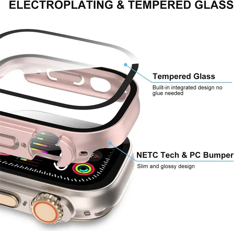Custodia per PC + vetro per Apple Watch Ultra 2 custodia 49mm smartwatch Paraurti + protezione schermo Cover temperata Accessori per cinturini serie iwatch