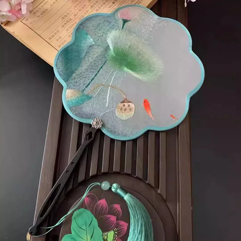 Handmade Double-Sided Embroidery Fan, Cheongsam Fan, Hanfu Accessories, Chinese Style Embroidered Fan Gifts