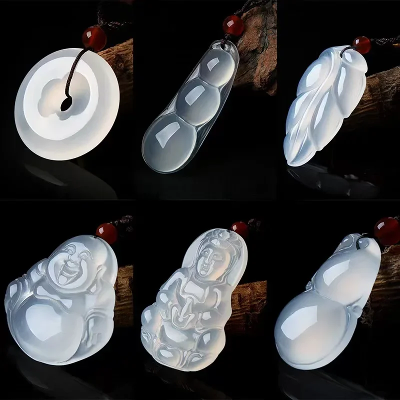 Natural White Transparent Chalcedony Pendant Guanyin Buddha Pixiu Fudou Necklace Summer Cool Sleeping Mosquito Repellent Jewelry