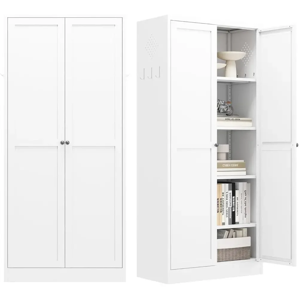 

Metal Pantry Cabinet, Kitchen Pantry Storage Cabiwith 2 Door and 4 Adjustable Shelves, Utility Metal Storage Cabinet or Home, Li