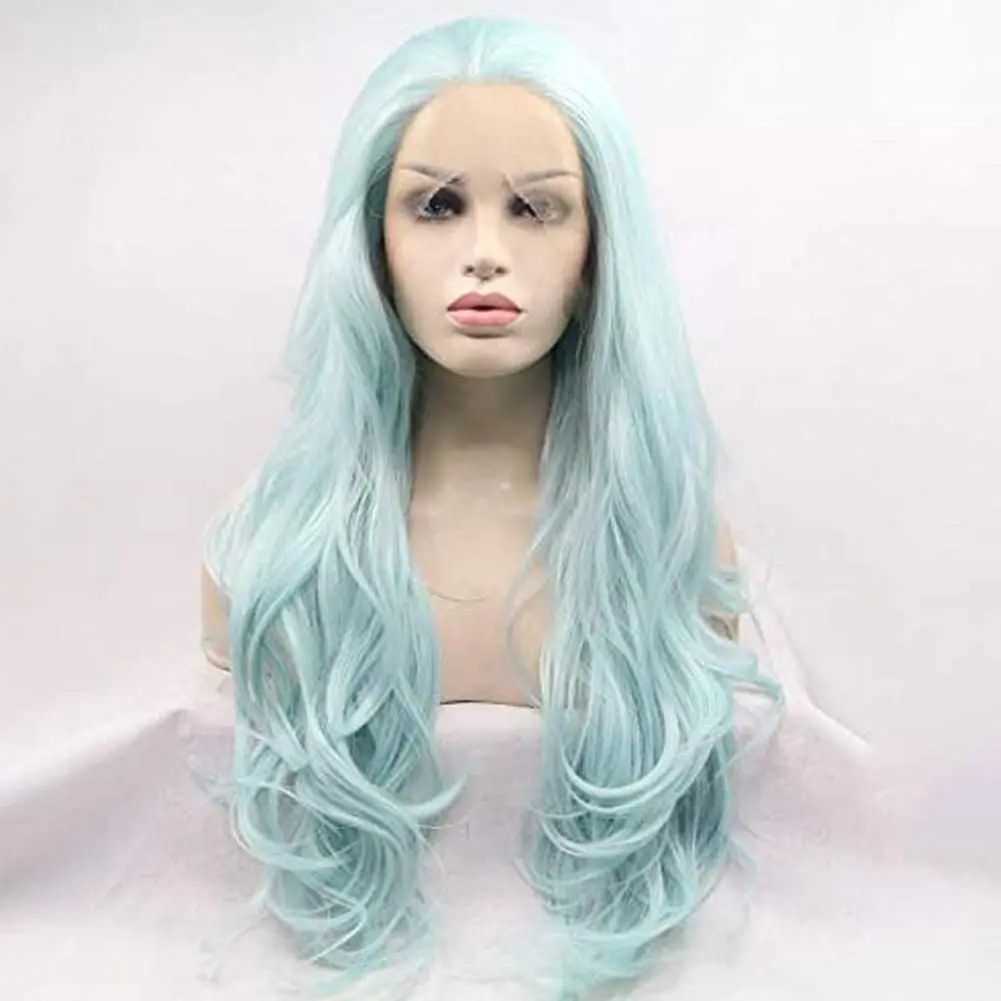 Sylvia Side Part Blue Green Body Wave Synthetic Lace Front Wig for women  Heat Resistant Hair Replacement Wig