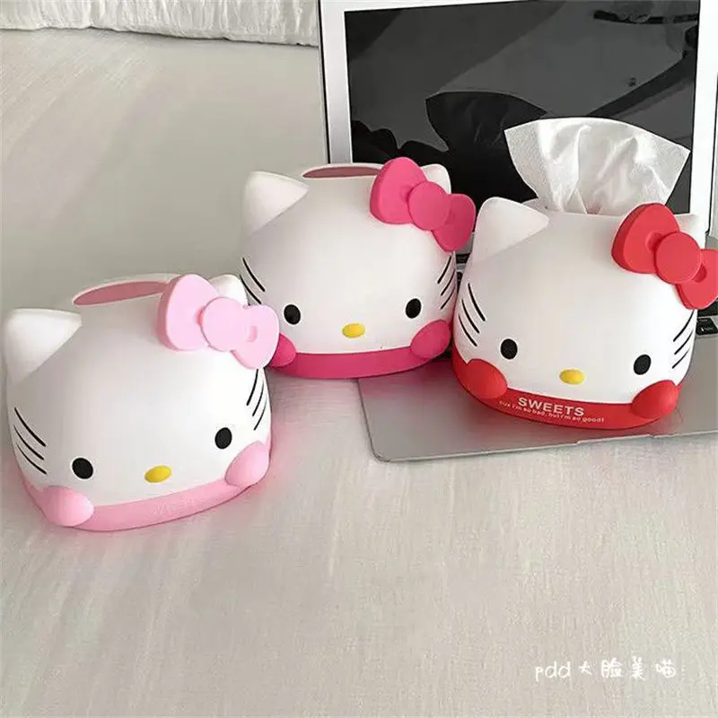 Sanrio Paper Towel Box Kawaii Cartoon Hello Kitty Cute Anime Household Kitchen Living Room Portable Toilet Paper Roll Toys Girls