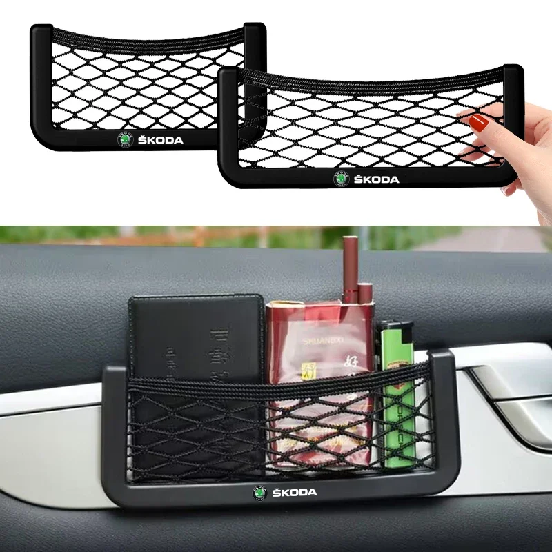 Car Seat Storage Bag Auto Phone Paste Net Pocket For Skoda Octavia MK2 MK1 2 3 A5 A7 A8 Fabia Karoq Superb Rapid Kamiq Scala