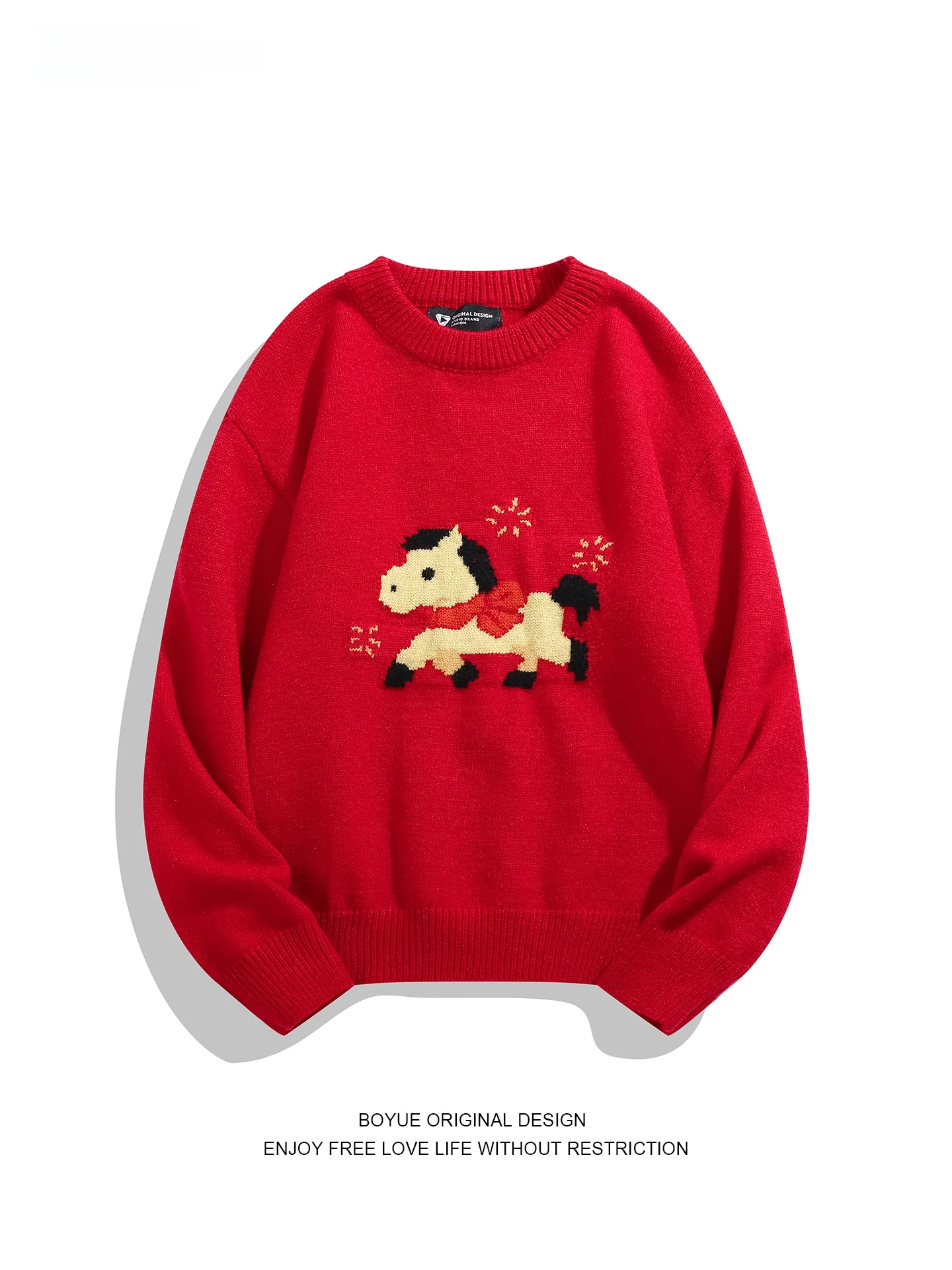 

Boyue Couple Sweaters Red Casual Sle Knitted Clothes for Men And Women New Year Year Faion Lazy Cool Sle