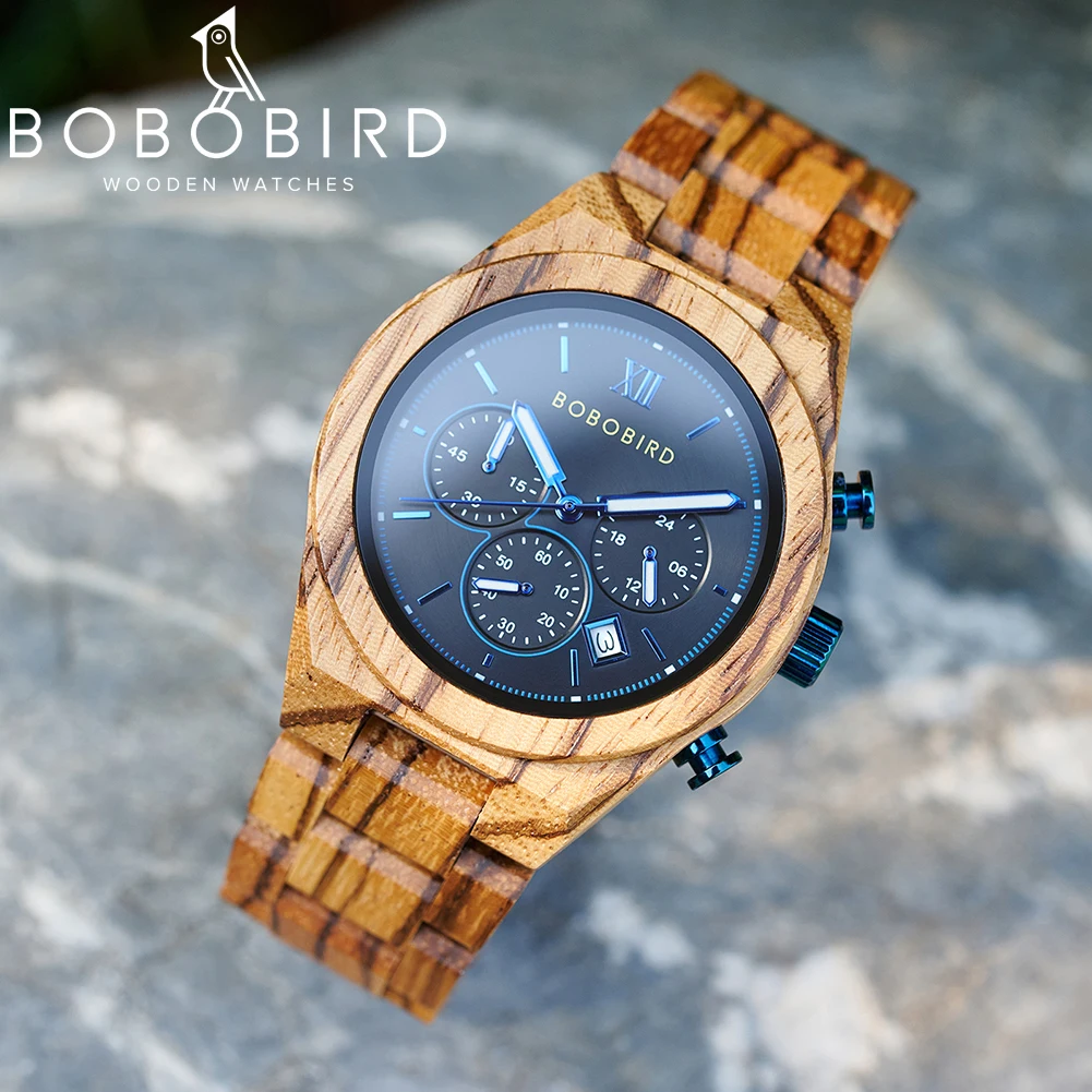 Personalized LOGO Wood Watch for Men Engraved Mens Quartz Wristwatch Groomsmen Chronograph Watch Anniversary Gift for Him