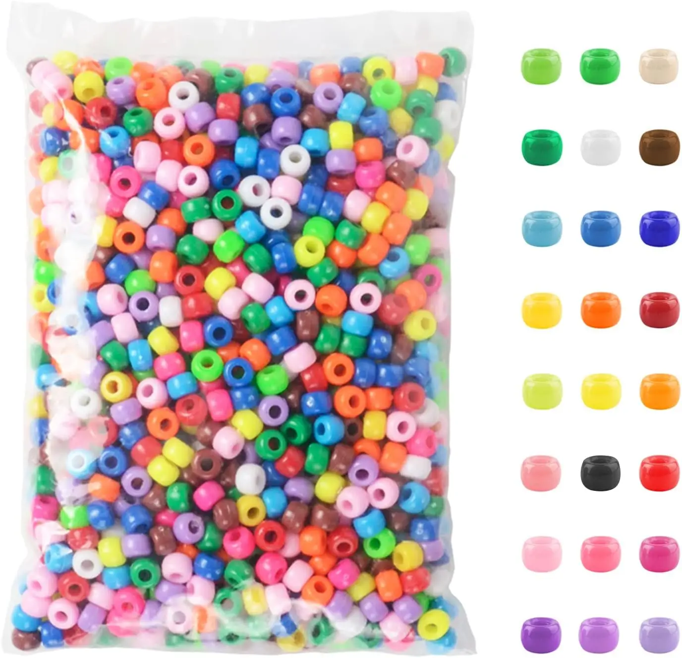 Pony Beads 3600 Pcs 6x9mm Multi-Colored Plastic Craft Beads Set for DIY Crafting Jewelry Making Kandi Bracelets