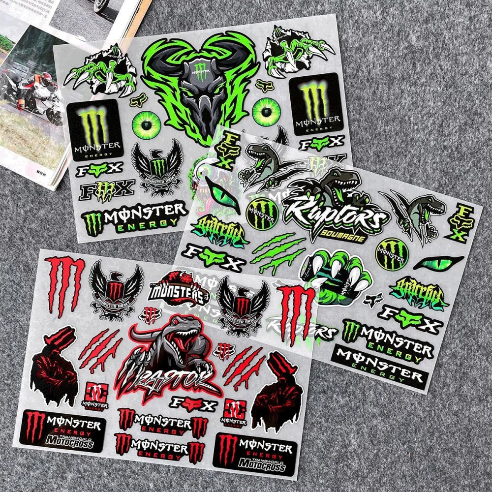 Adesivos Refletivos Monster Graffiti, Decalques de Vinil de Desenho Animado de Corrida para Decoração DIY de Capacete de Moto e Baú Traseiro