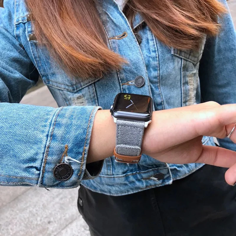 Fashion Fabric Leather Bracelet For Apple Watch Band 40mm 41mm 44mm 45mm 46mm 49mm iWatch Strap Series 4 5 6 7 8 9 10 SE Ultra