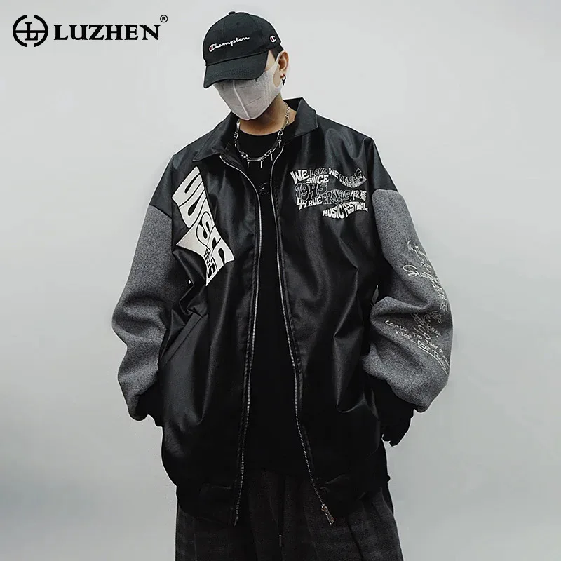 LUZHEN 2025 New Fashion Letter Printed Splicing Fleece Design High Quality Loose Jacket Men's Trendy Original Street Coat LZ8509