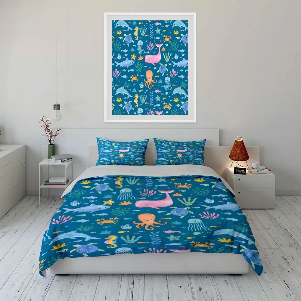 

"Ocean Theme Kids Bedding Set" Multiple sizes kid's and adults' bedroom Exquisite 3PC bedding set, gift
