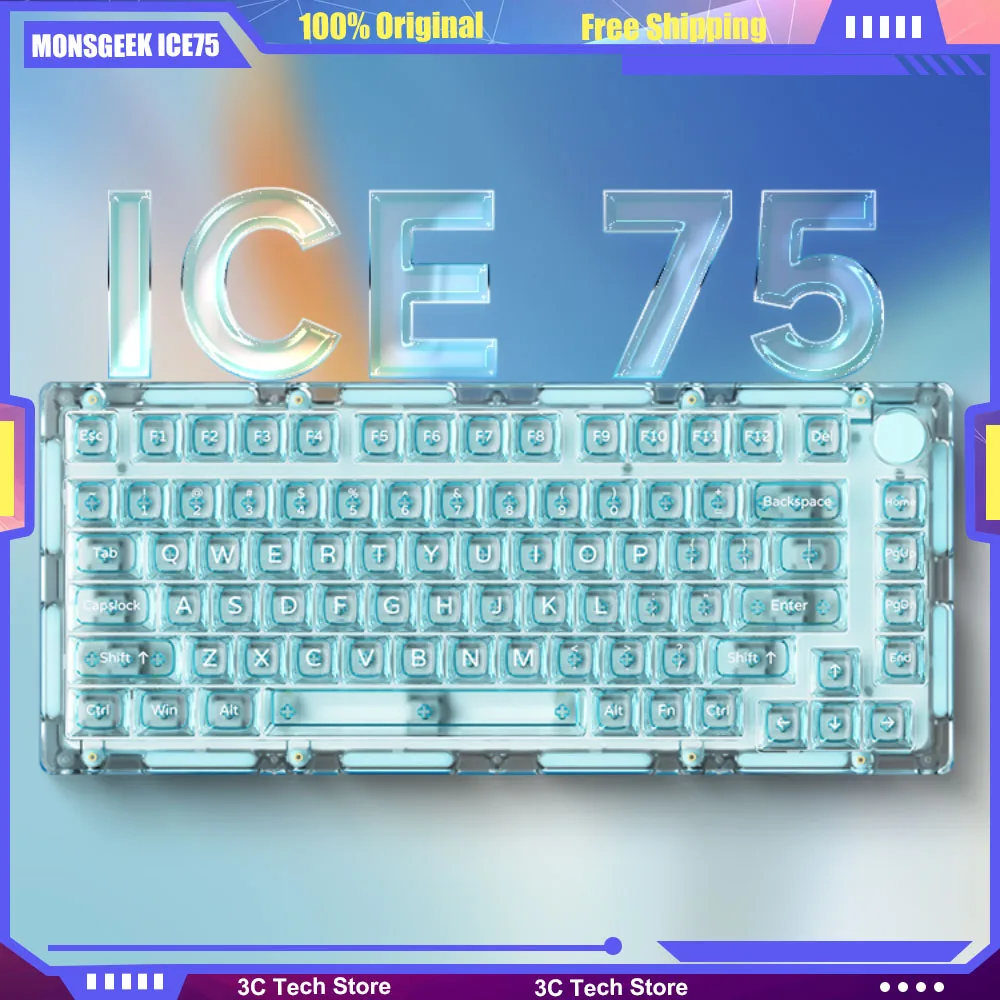 

MONSGEEK ICE75 Mechanical Keyboard 82Keys 75% Bluetooth Tri-mode Fully Transparent RGB Lighting Hot Swap Customized Gaming DIY