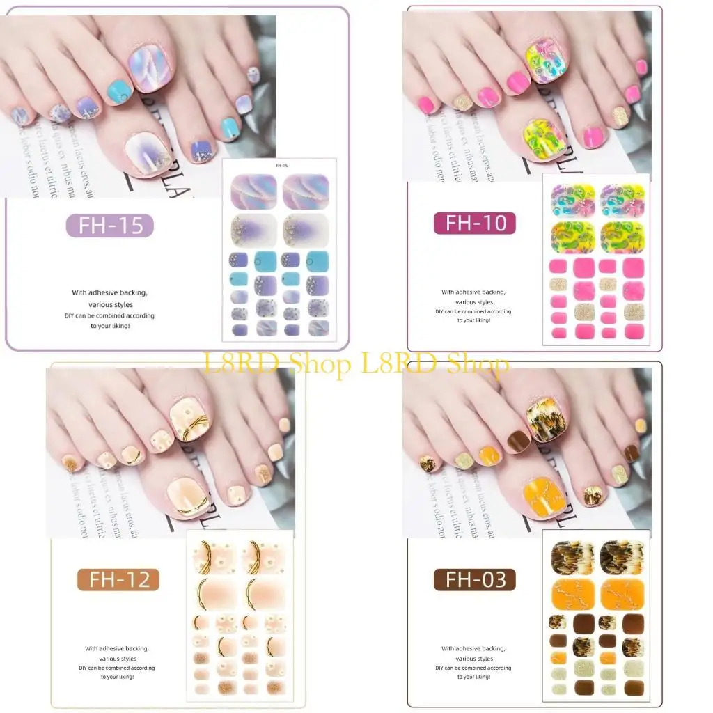 L8RD 22 Sheets Adhesive Toenail Polish Wraps Stickers Strips Decals Manicure Sticker DIY Accessories for Women