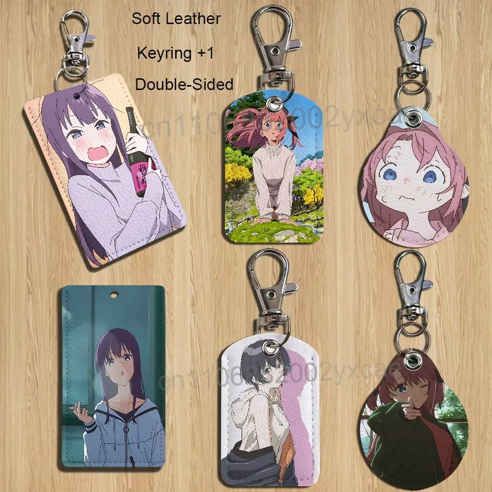 Scene of getting drunk Kamiina Botan Leather Keychain Badge Holder with Lanyard - ID/Access Card Holder, Key Ring Accessory