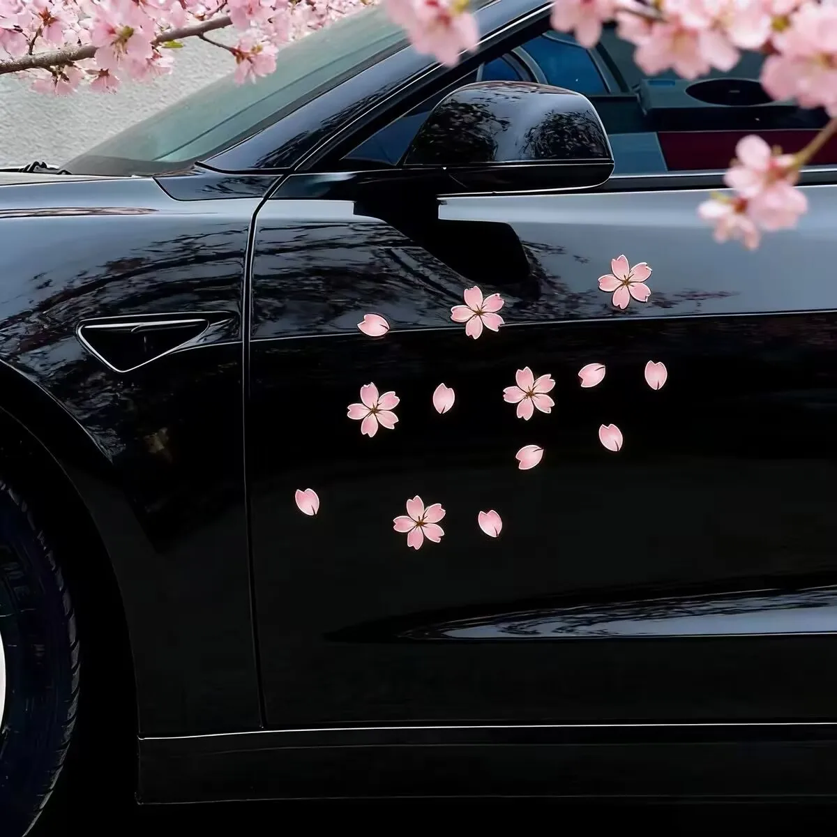 Cherry Blossom Reflective Car Sticker, Spring Flower Pink Petal Waterproof Decal for Fender, Bike & Helmet, Scratch Cover Vinyl