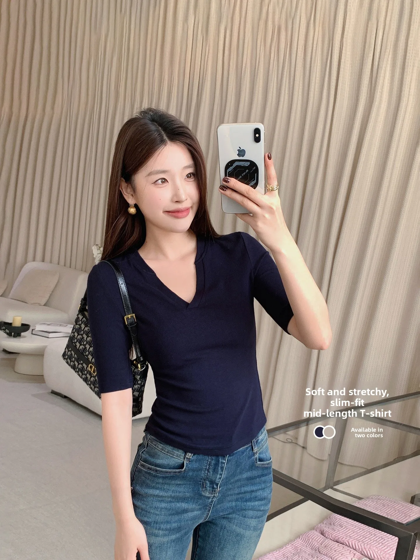 

Женская летняя футболка Slim Fit с V-образным вырезом и коротким рукавом, новый стиль, однотонный топ в корейском стиле, вязаный, для повседневной носки