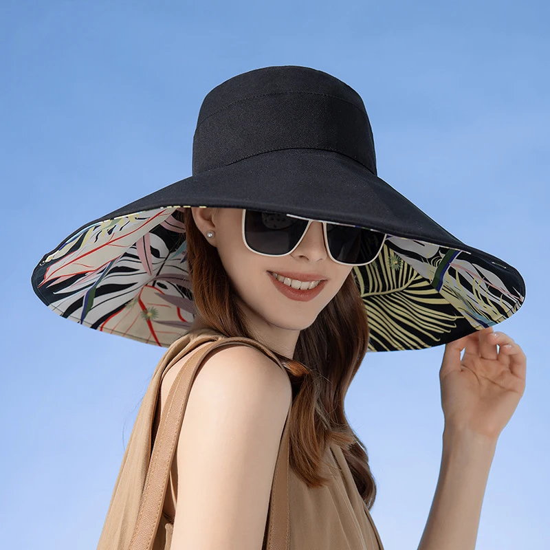 H115 Double sided fisherman hat for women, enlarged brim for summer, sun hat for fashionable sun protection，summer caps