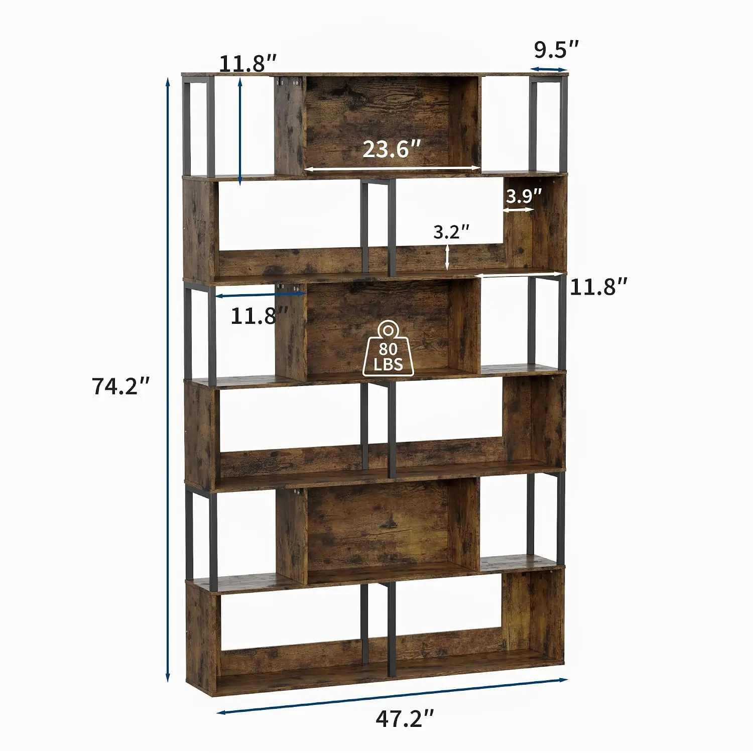 6-Tier Geometric Bookshelf Modern Room Divider Display Shelf Anti-Tipping Living Room, Customized