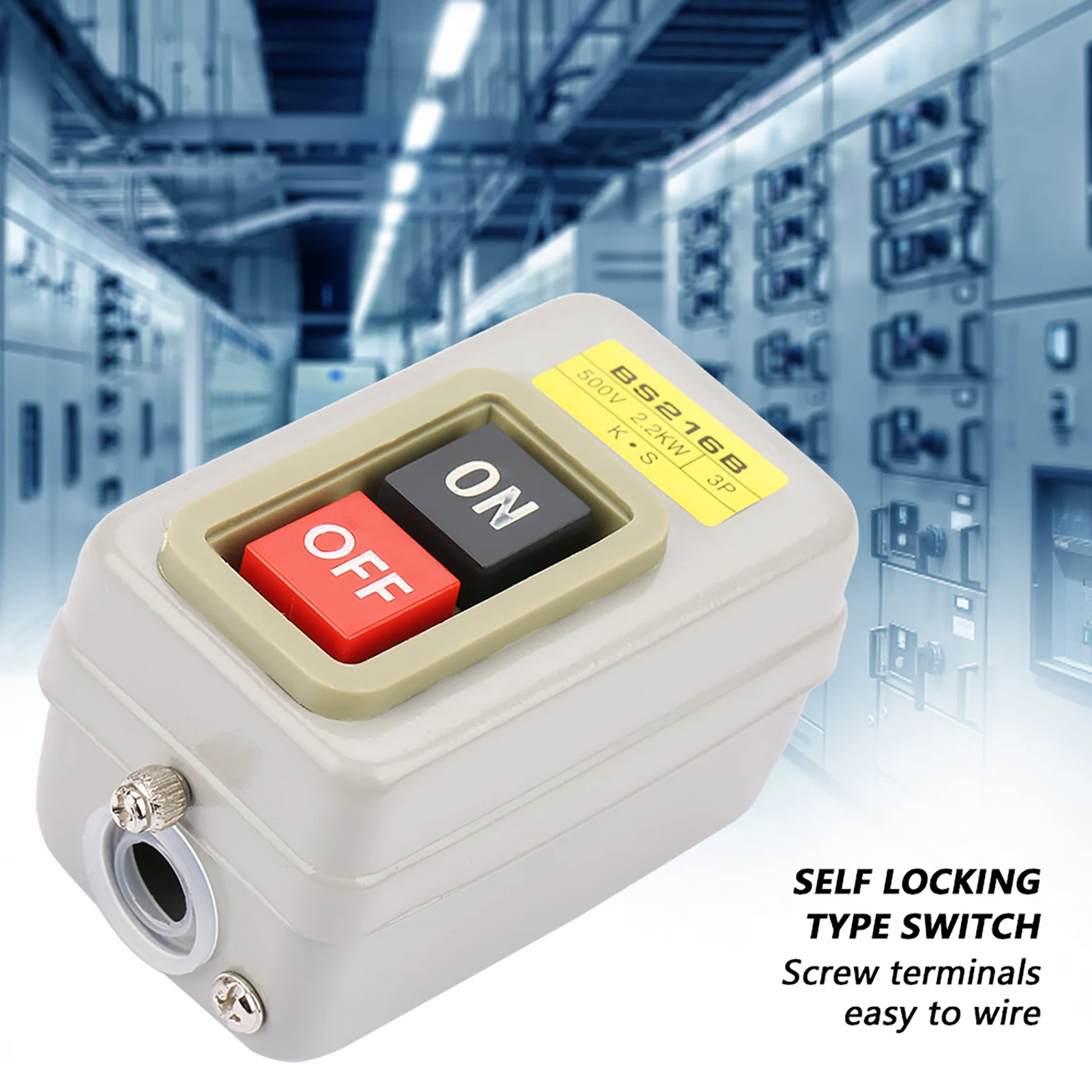 3P Push Button  On Off Button  Self Locking 3P On/Off Power Push Button  110/220/380V 15A BS216B On Off