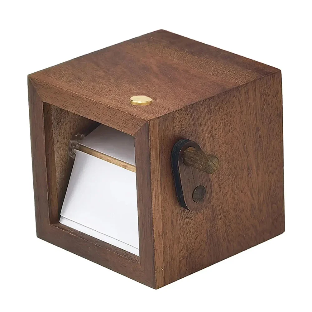 Decorative wooden rotating photo lamp with hand crank and square design offering adjustable light for home or office