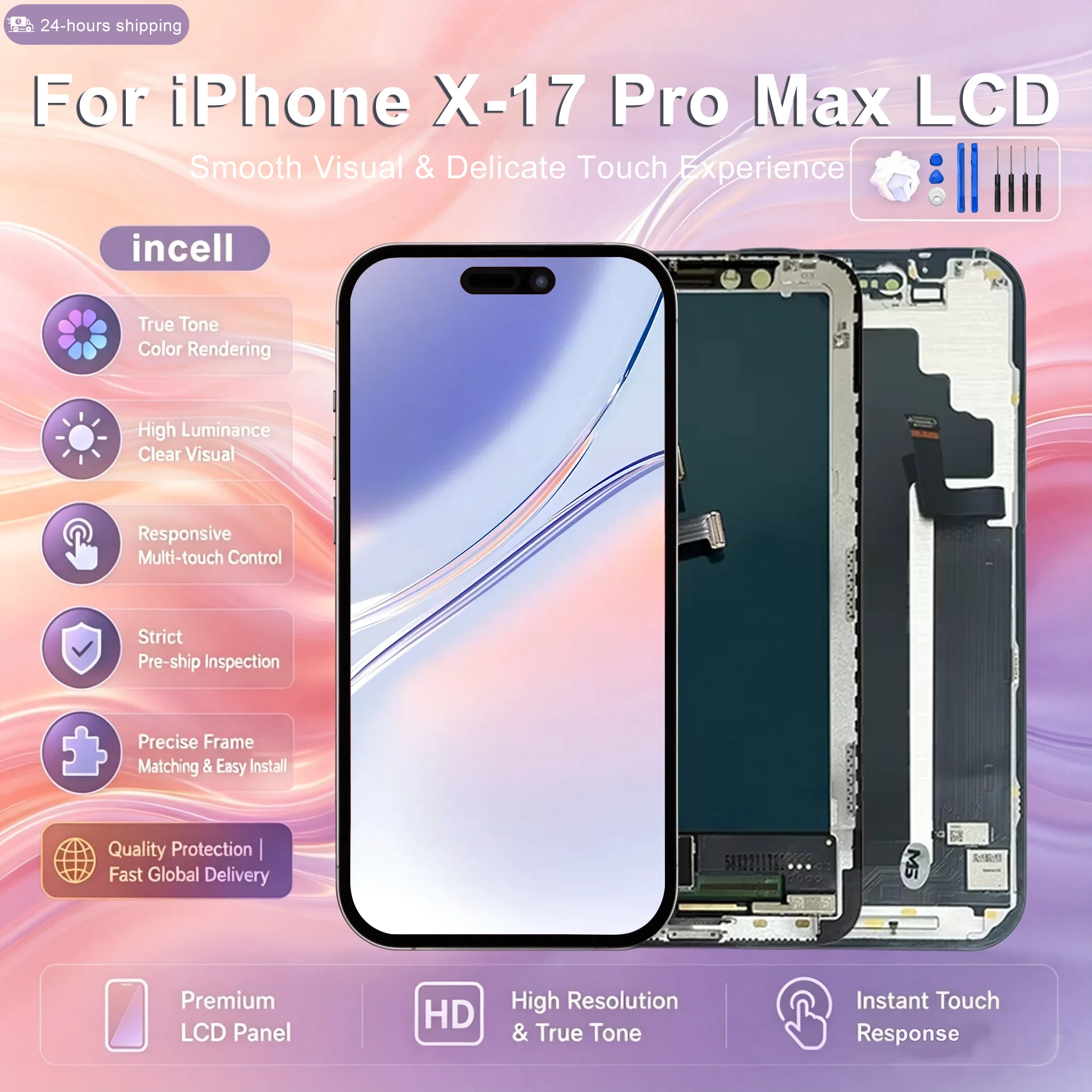 Tela Incell para iPhone X XR XS XS, LCD para iPhone 11 12 13 Mini, Tela para iPhone 14, Peças de Substituição para Display do iPhone 15 Pro 16 Plus 17 Pro Max