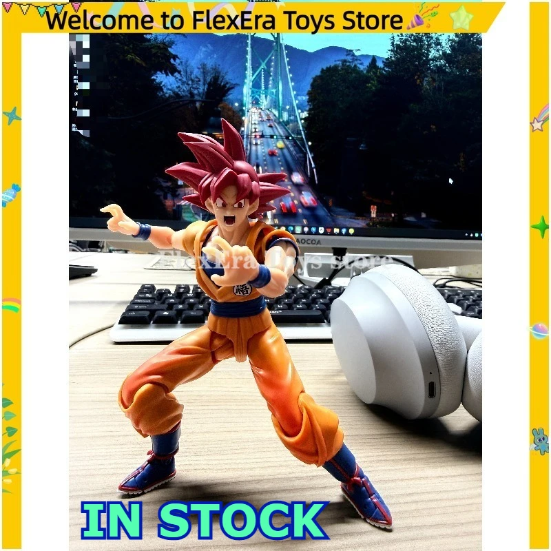 Stock: Bandai SHF Dragon Ball, Dragon Ball, Super Saiyan God, Red Hair, Red Demon, Sun Wukong, Mobile Doll Toy, Collection Gift