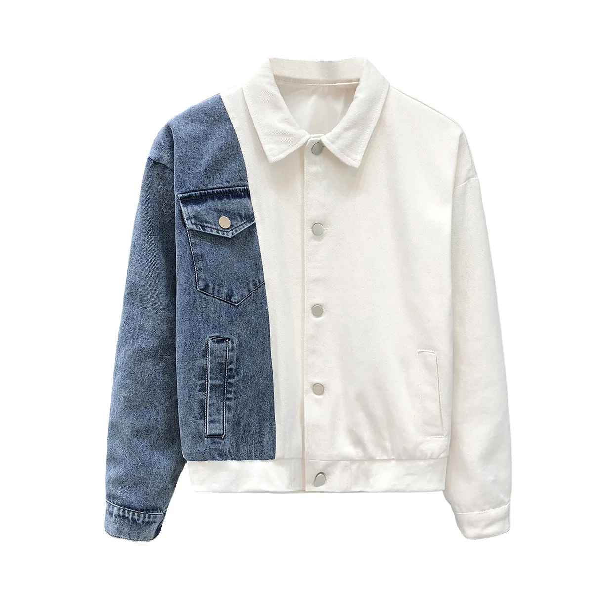 

Весенне-осенние новые модные куртки с отложным воротником и длинными рукавами, мужская одежда, лоскутный повседневный универсальный корейский трендовый топ на пуговицах