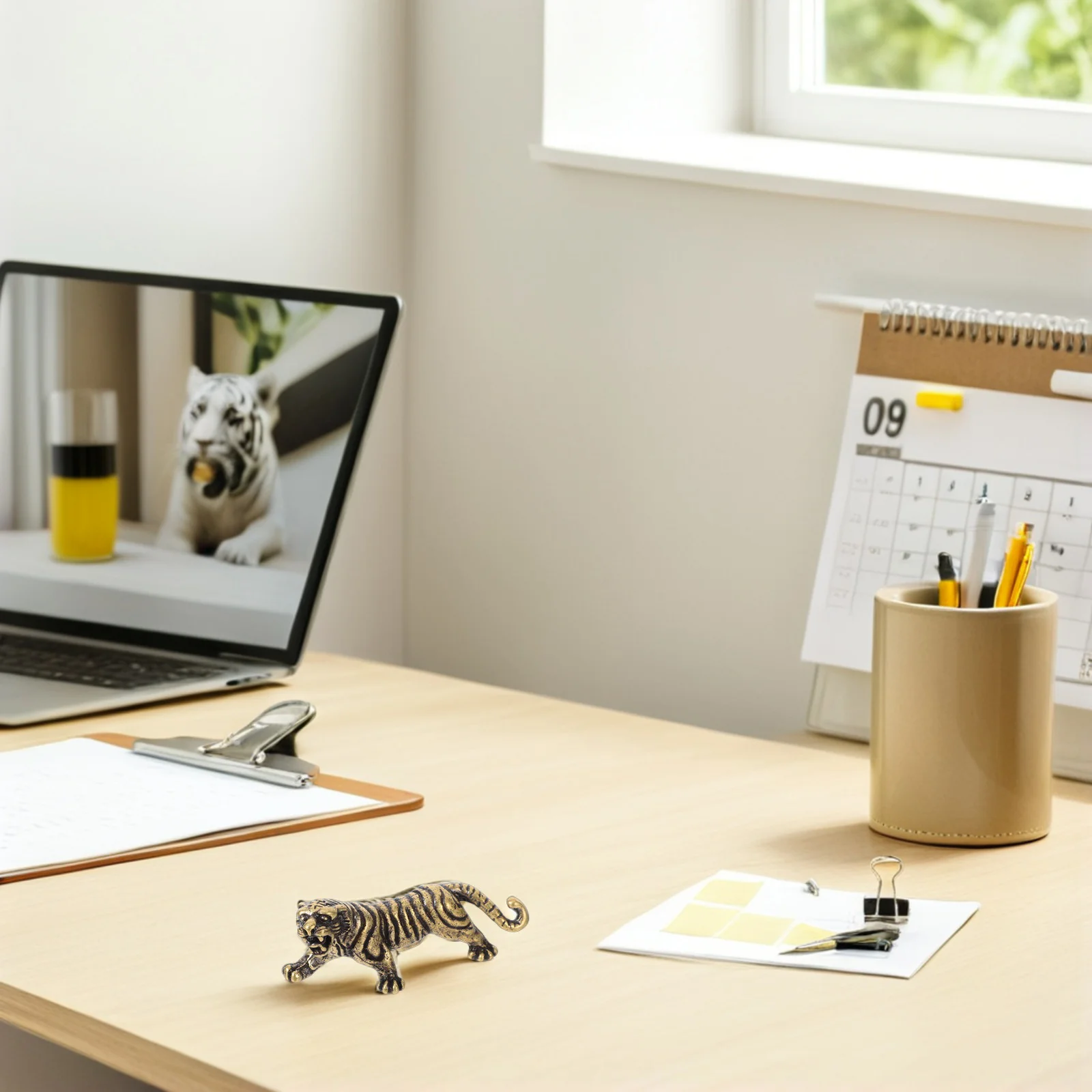 

Brass Tiger Statue Mini Size Detailed Craftsmanship for Room Office Shelf Use Unique Animal Art Piece Decorative Ornament