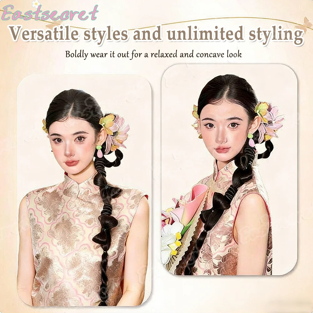 EAST New Chinese style wig with braided hair, female Xiuhe bow, twisted braid design, synthetic wig with ponytail