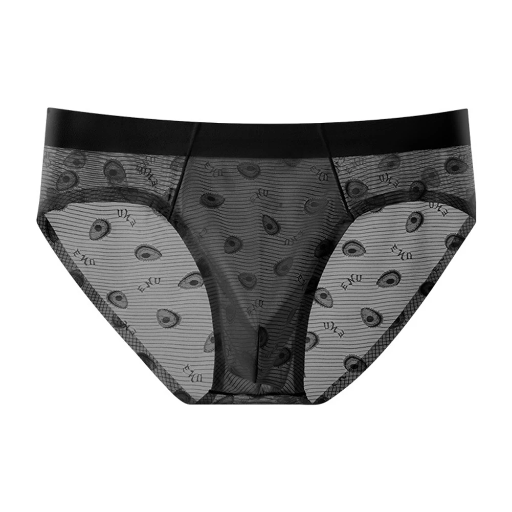 Men Thin Ice Silk Briefs Underwear Bulge Pouch Solid Mid-waist Jacquard Panties Sissy Underpants Summer Men's Panties