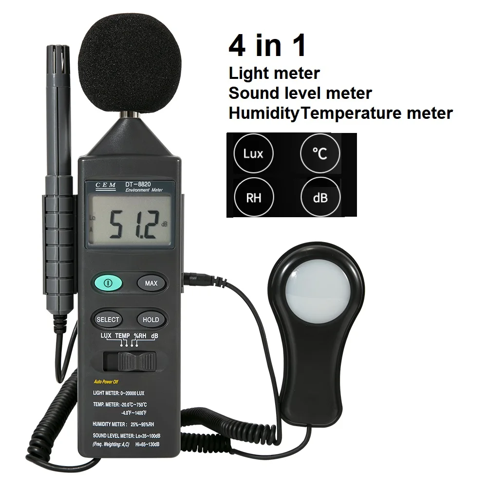 Digital Multifunctional Environmental Tester Plastic Photometric Noise Relative Temperature Humidity Meter Light Sound Level OEM