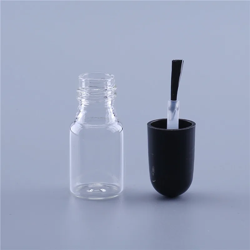 100 teil/los Kleine Klarglas Leere 3 ml Nagel Poliert Flasche Mit Schwarzer Kappe Pinsel Glas Nagel Flasche Für kinder