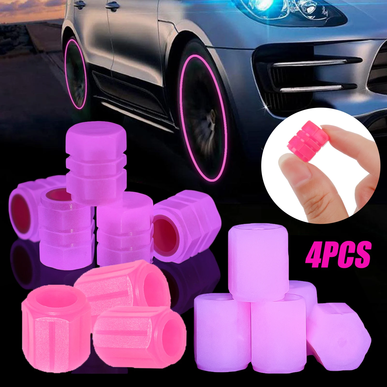 Fluorescent Pink Valve Cap Car Tire Valve Stem Caps for Bike Motorcycle Luminous Wheel Tire Protective Cover 5 Styles 