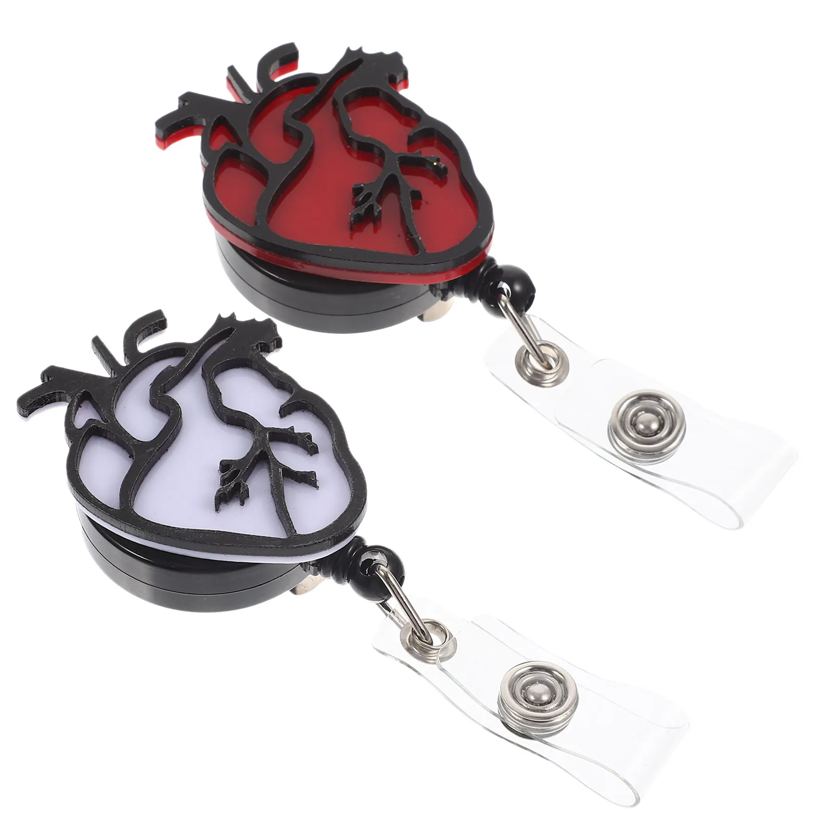 2Pcs Heart-Shaped Retractable Id Badge Reel Clip Small Compact Portable for Nurses Schools Offices Name Tags Credit Cards Bus