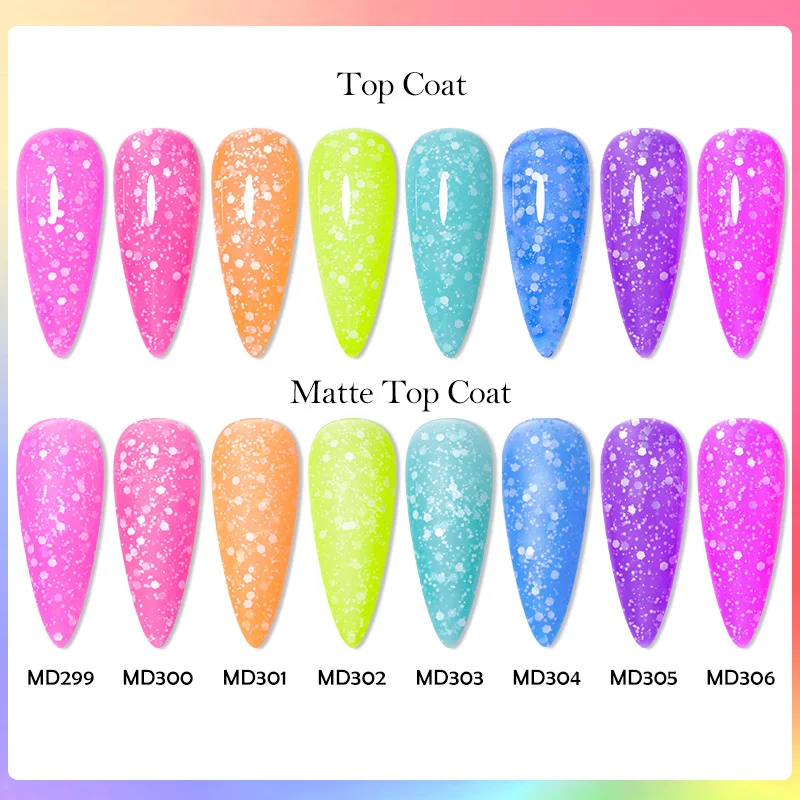 MSRUIOO 8ml Snowflake Gel Nail Polish Fluorescent Pink,with White Sequins and Snow Top Coat for DIY Nail Art HEMA/TPO FREE