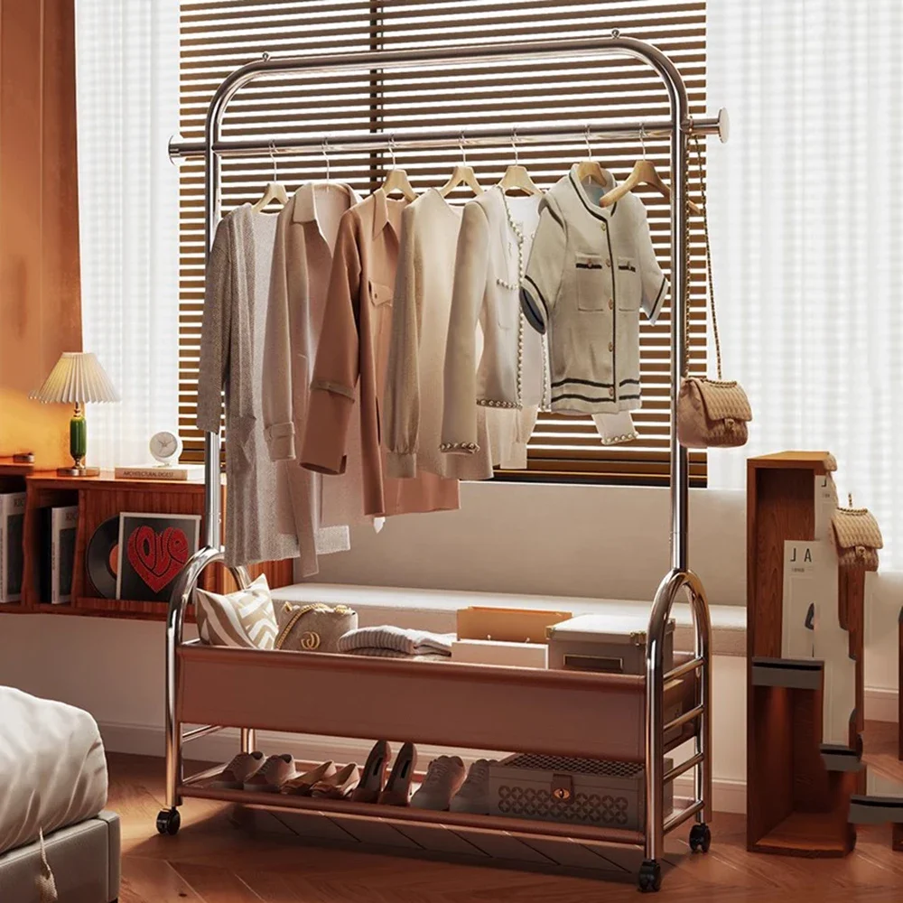 Heavy Duty Metal Clothes Rack Elegant Functional Shelves Stylish Home Entryway Storage Solution Durable Organizing Stand